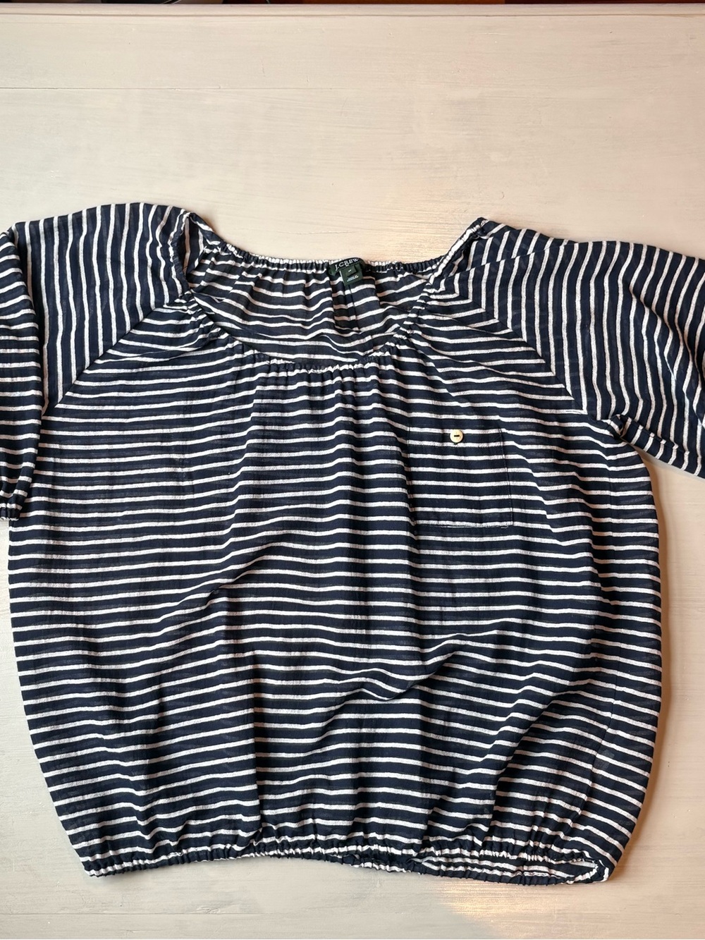 J. Crew Navy and White Striped Tee with Green Label